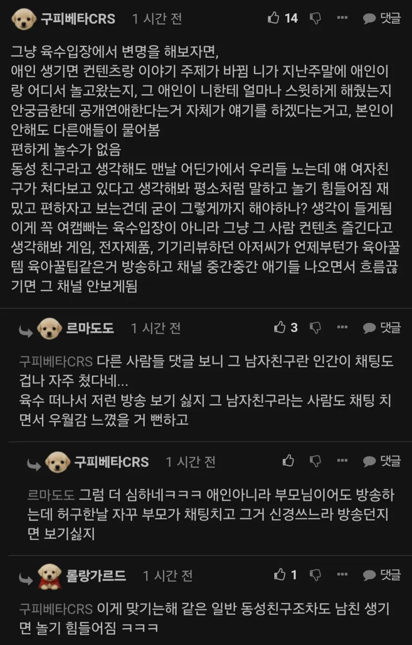 남친-생기면-시청자-떨어진다는-썰-육수-펨붕이의-설명